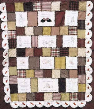 Snow man quilt with 12 primitive stitcheries